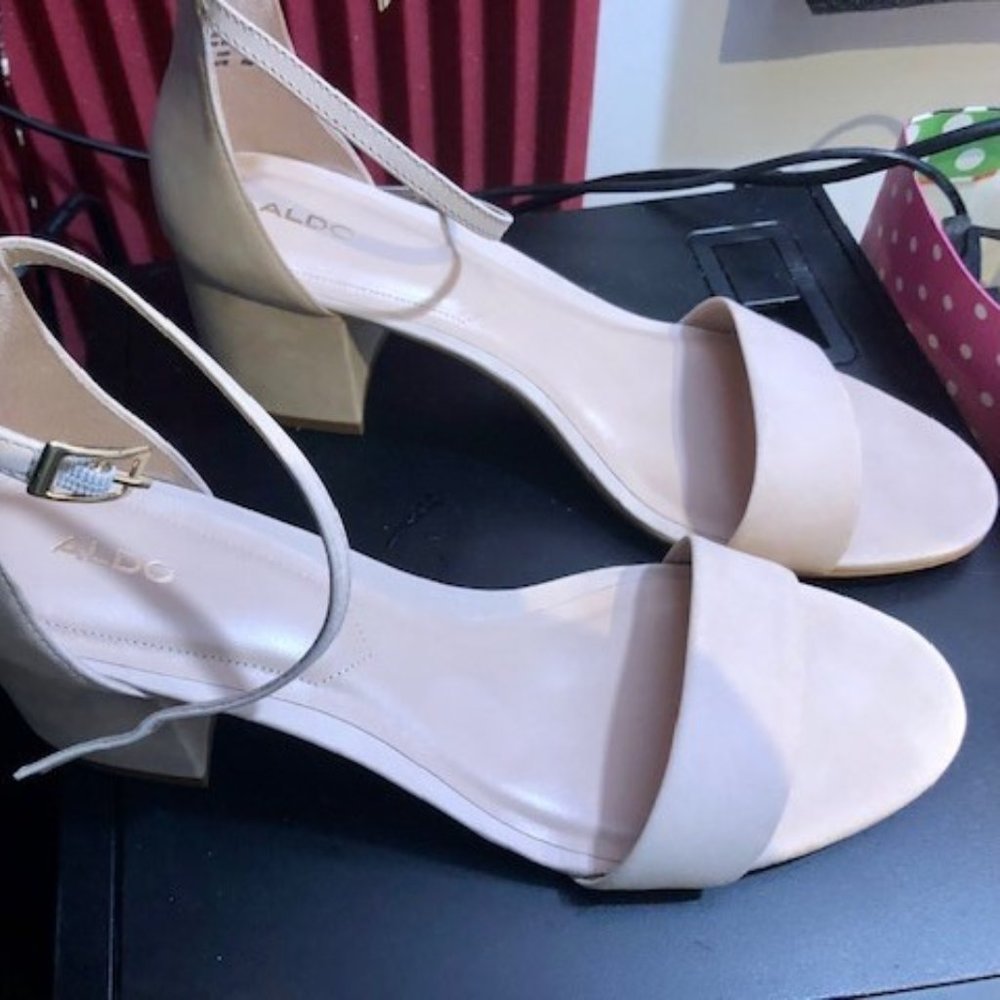 Aldo Nude Open Toe Block Heel Villarosa Sandal